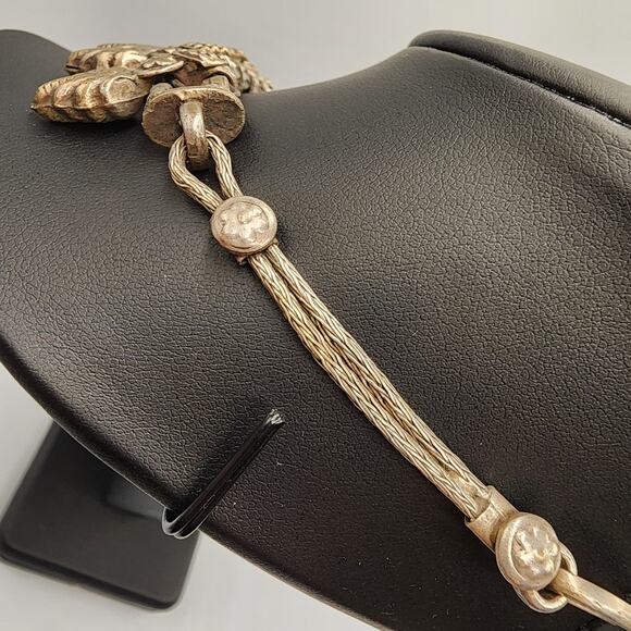 Antique Gilt Brass Leaf Fringe Bib Necklace Austrian Bohemian c1918–1930 S-Hook - Picture 8 of 8